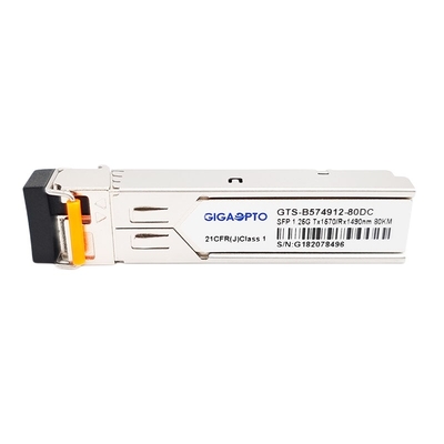1000BASE BX 1.25G BiDi SFP เครื่องรับส่งสัญญาณ TX1570nm RX1490nm 80km LC SMF DOM