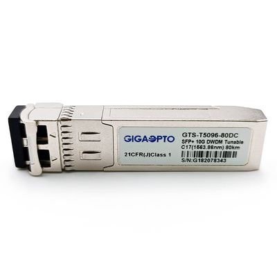 ปรับ 50GHz ขั้นตอน 10G DWDM C-band SFP + SMF เครื่องรับส่งสัญญาณ 80km 1563.86nm-1528.77nm LC DOM